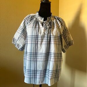 NEW Velvet Heart Checkered Puff Sleeve Top